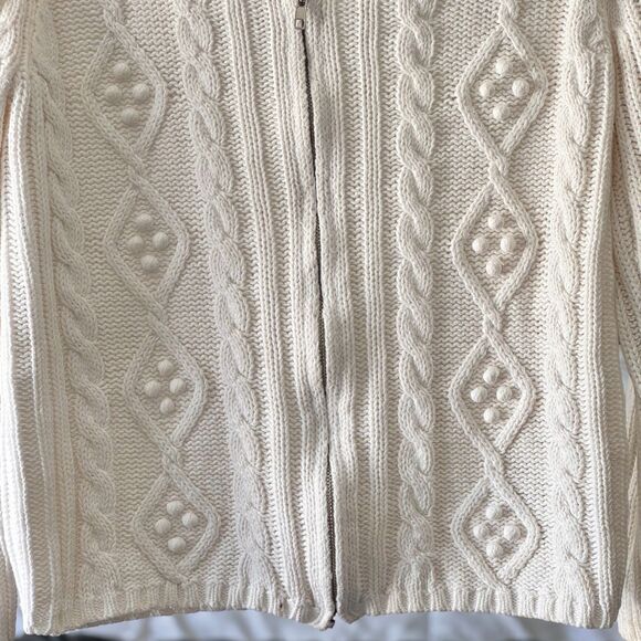 High Sierra Chunky Cable Knit Zip Sweater Cream Ivory Bobble Detail Size M - Picture 4 of 9
